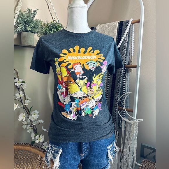 Nickelodeon Rewind 90s Cartoons Gray Graphic T Shirt - Picture 1 of 6